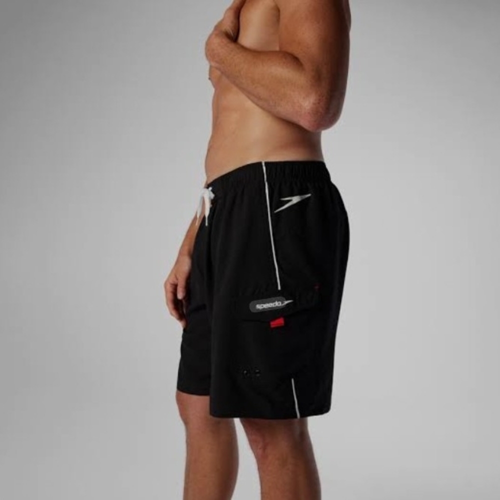 Speedo‎ Black Swim Trunks with White Accents
